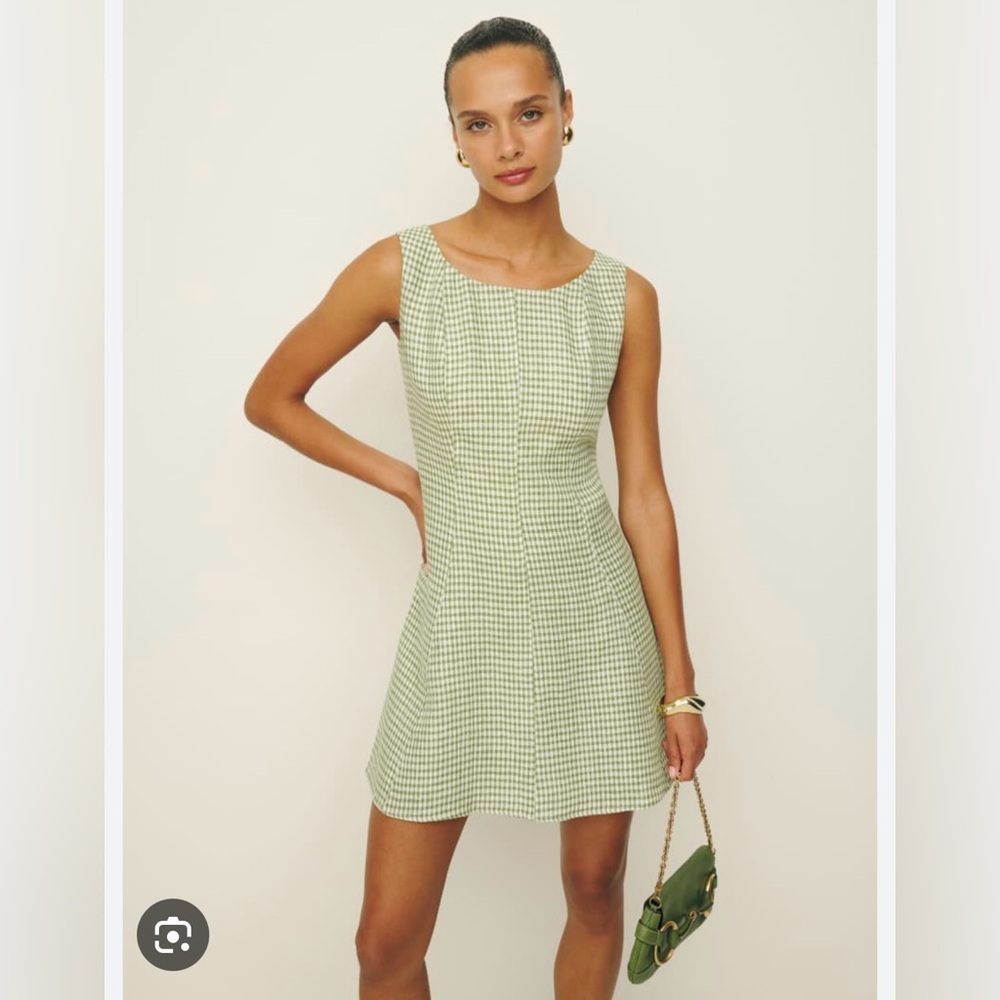 Reformation Green Checkered Mini Dress